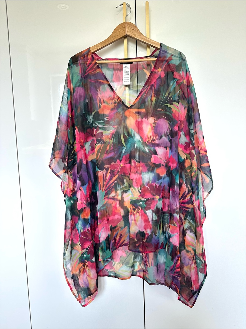 Lauren Ralph Lauren Floral Sheer Chiffon Beach Cover Up Poncho S/M